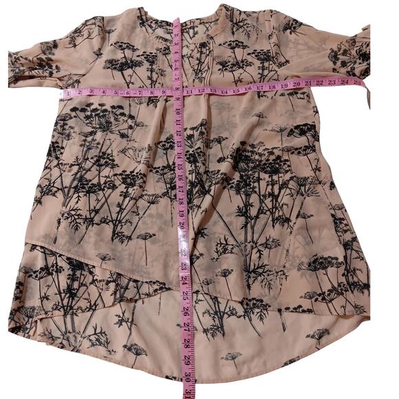 Artsy Boho Semi Sheer Tunic Top Blouse Loose SM Floral Cottagecore Beige Pink - Picture 8 of 13